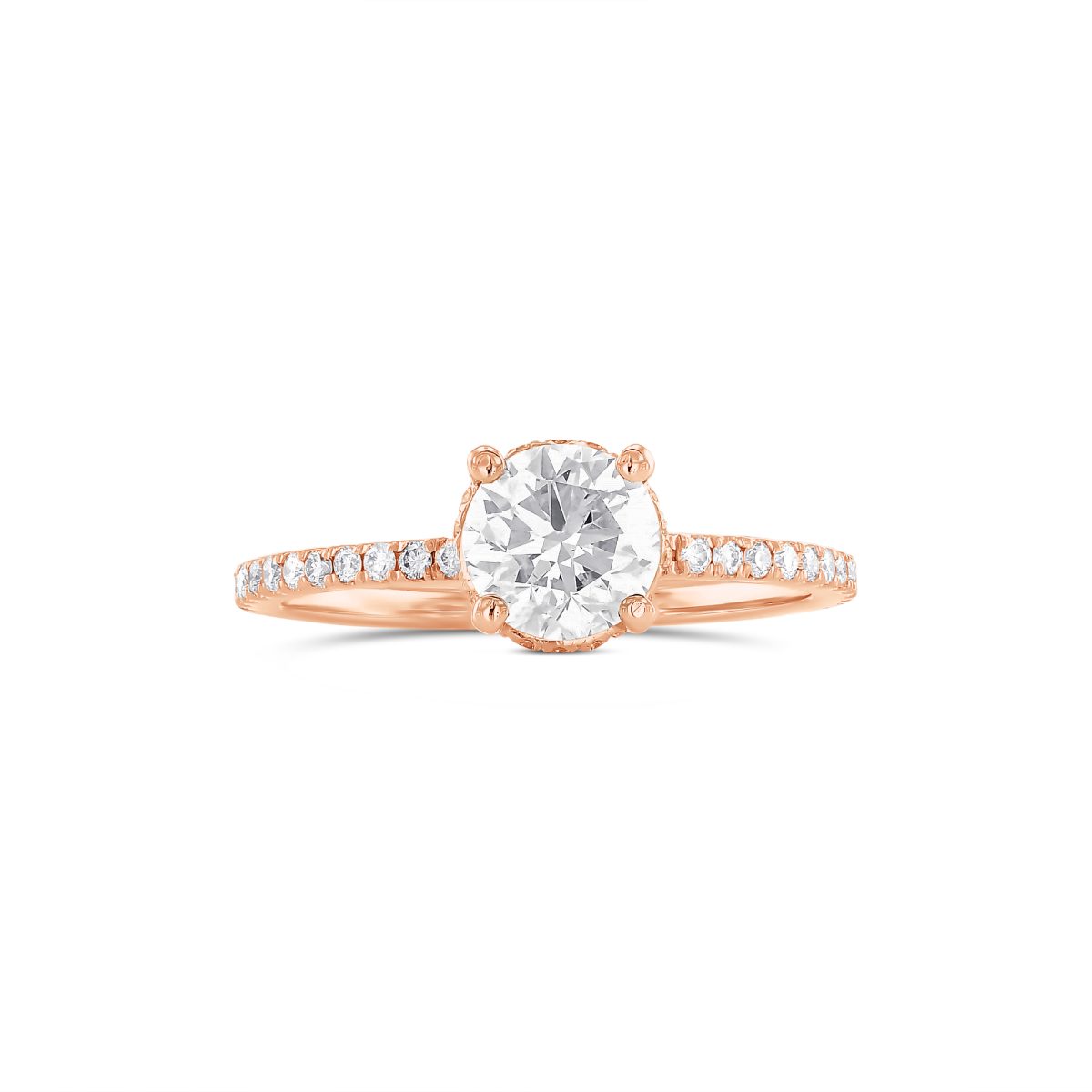 טבעת אירוסין קלאסית יהלומים Doris בסגנון סוליטר זהב ורוד