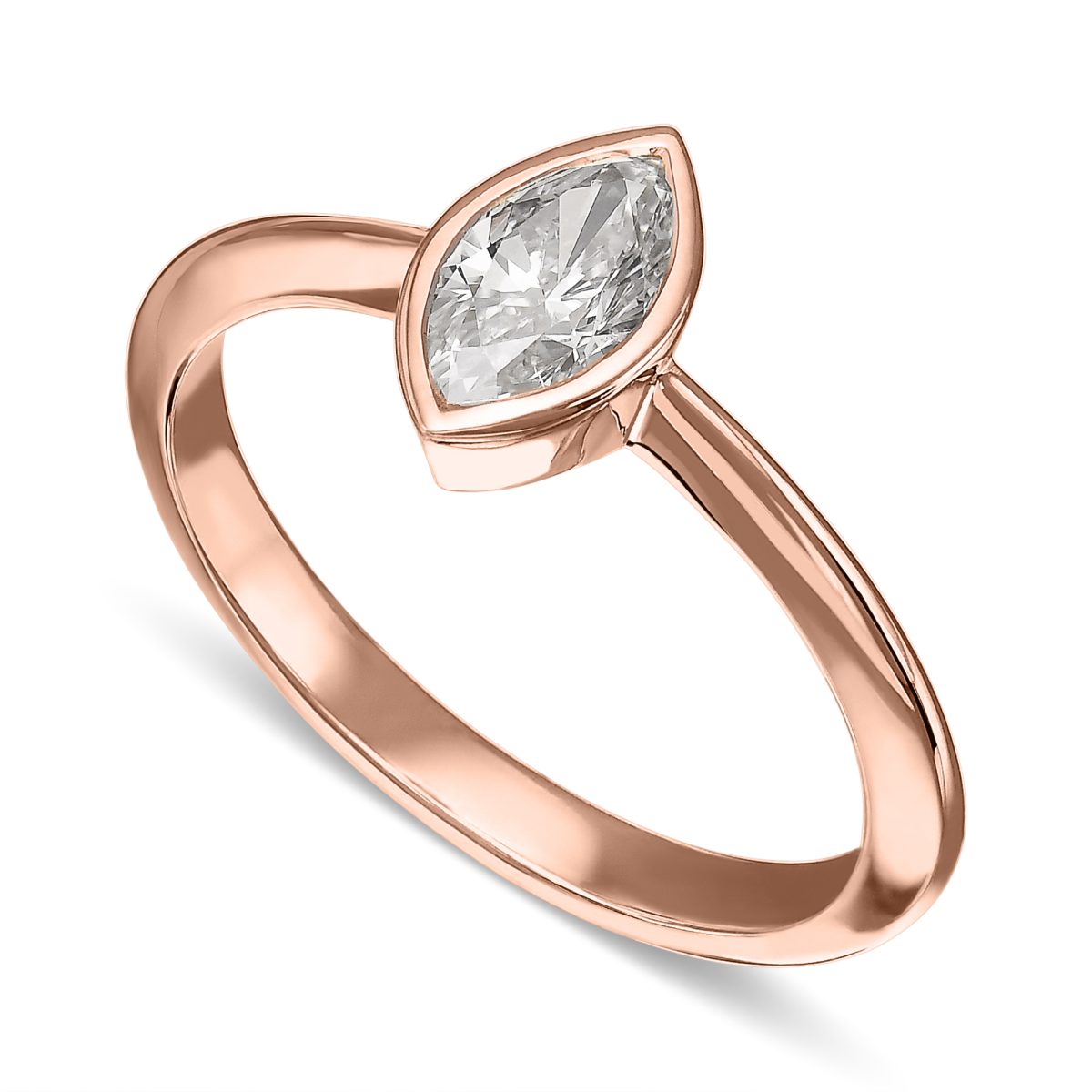 טבעת אירוסין קלאסית סוליטר יהלום מרכזי בצורת מרקיזה זהב ורוד