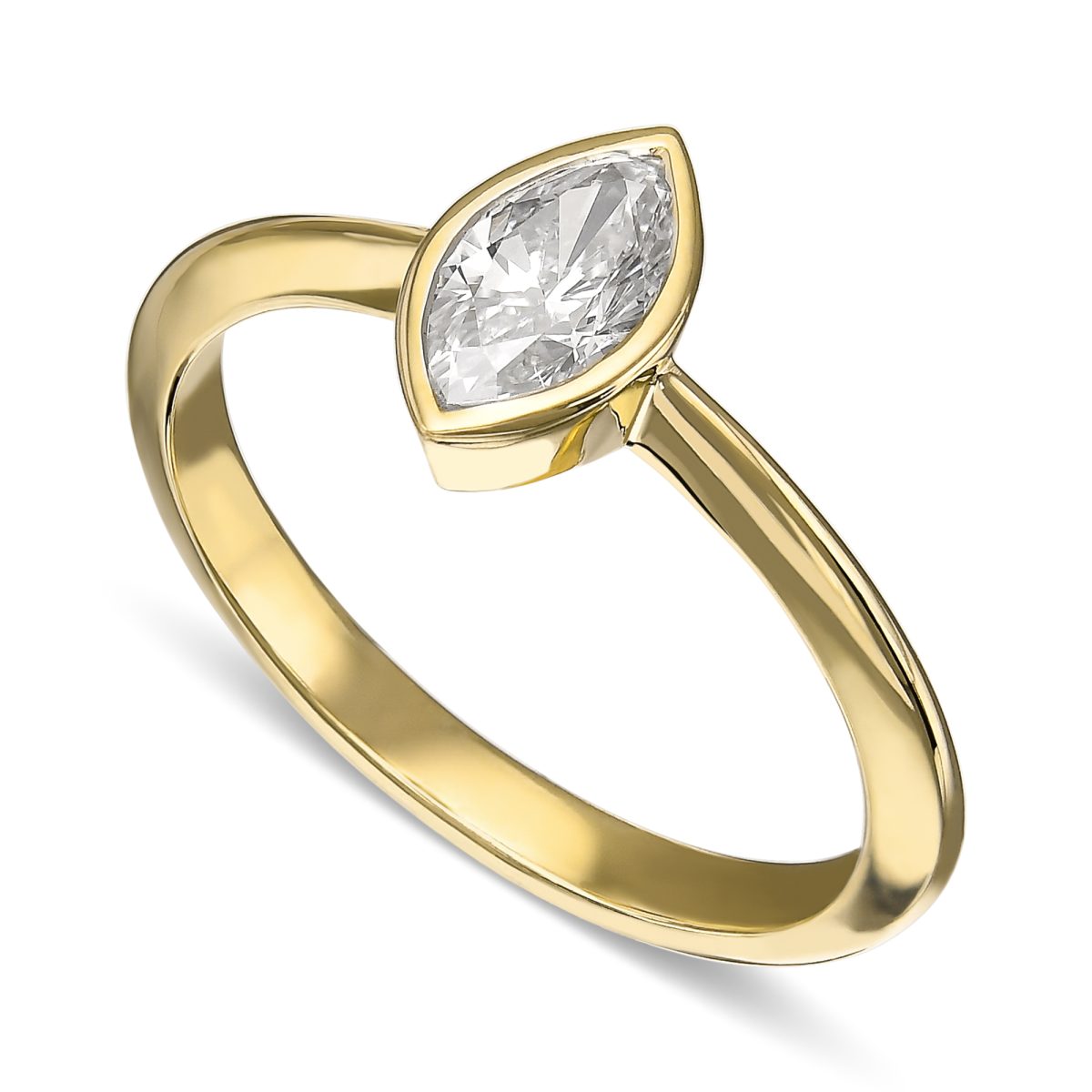 טבעת אירוסין קלאסית סוליטר יהלום מרכזי בצורת מרקיזה זהב צהוב
