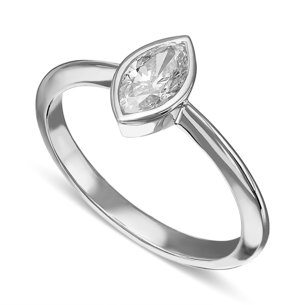 טבעת אירוסין קלאסית סוליטר יהלום מרכזי בצורת מרקיזה זהב לבן