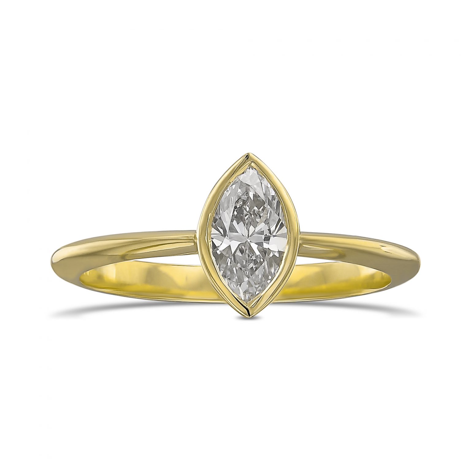 טבעת אירוסין קלאסית סוליטר יהלום מרכזי בצורת מרקיזה זהב צהוב