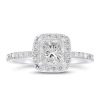 טבעת אירוסין יהלומים טבעיים משובצת יהלום מרכזי בחיתוך פרינסס (ריבוע), יהלומים קטנים משובצים 360 ועל הטבעת עצמה