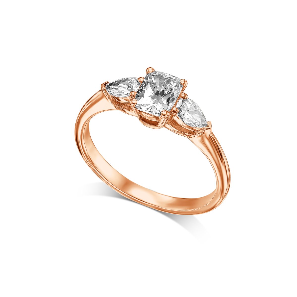 טבעת אירוסין קלאסית BELL זהב ורוד עם שלוש אבנים