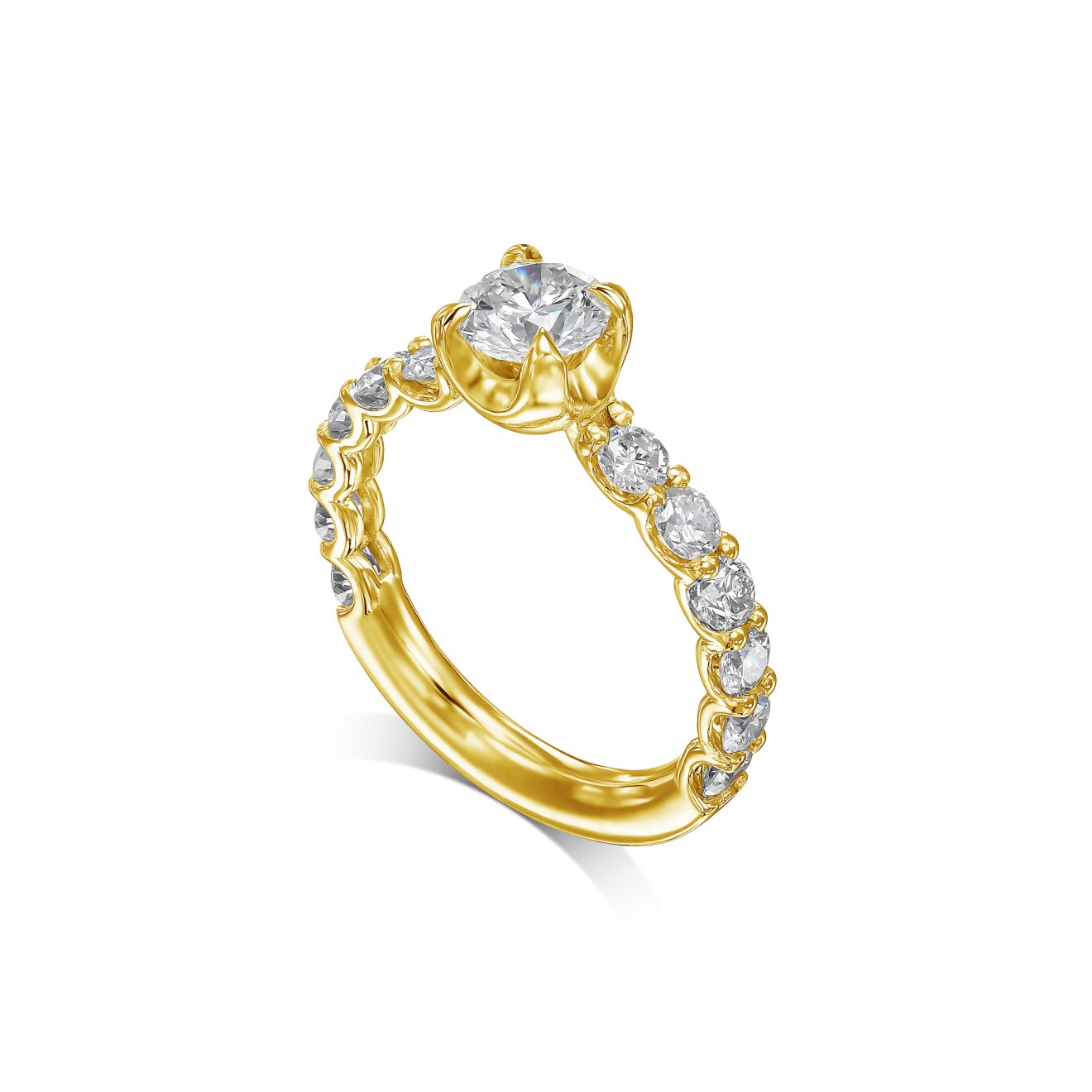 טבעת אירוסין קלאסית DORIN זהב צהוב עם אבנים צדדיות