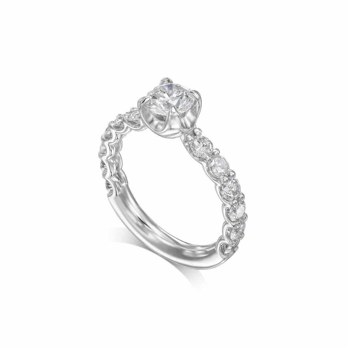 טבעת אירוסין קלאסית DORIN זהב לבן עם אבנים צדדיות