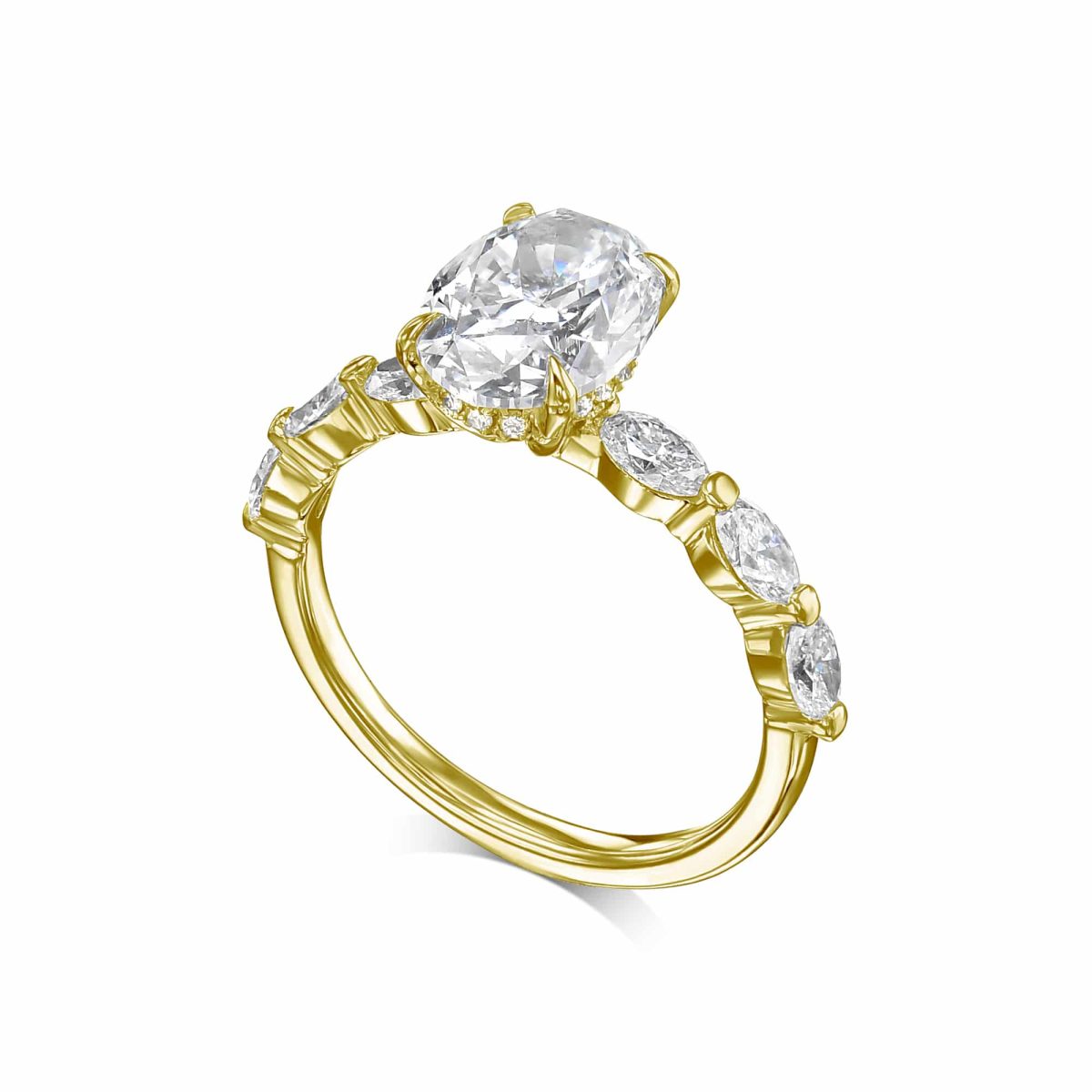 טבעת אירוסין קלאסית A- mine זהב צהוב צורת אובל