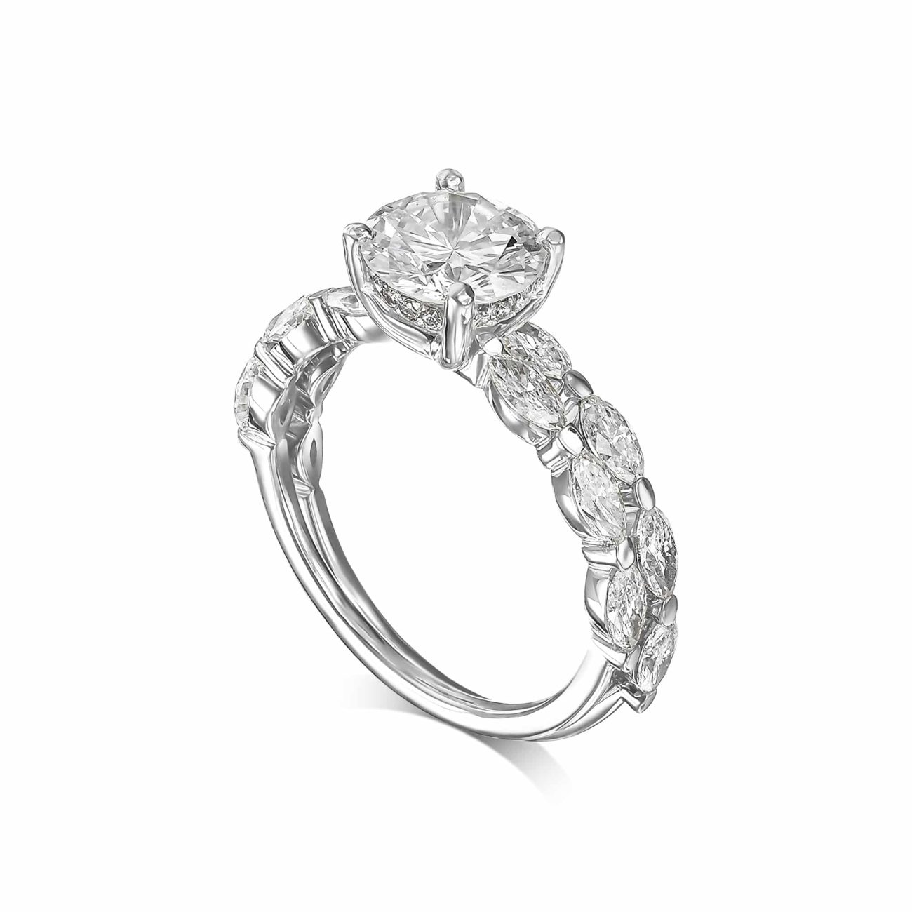 טבעת אירוסין קלאסית A&B זהב לבן