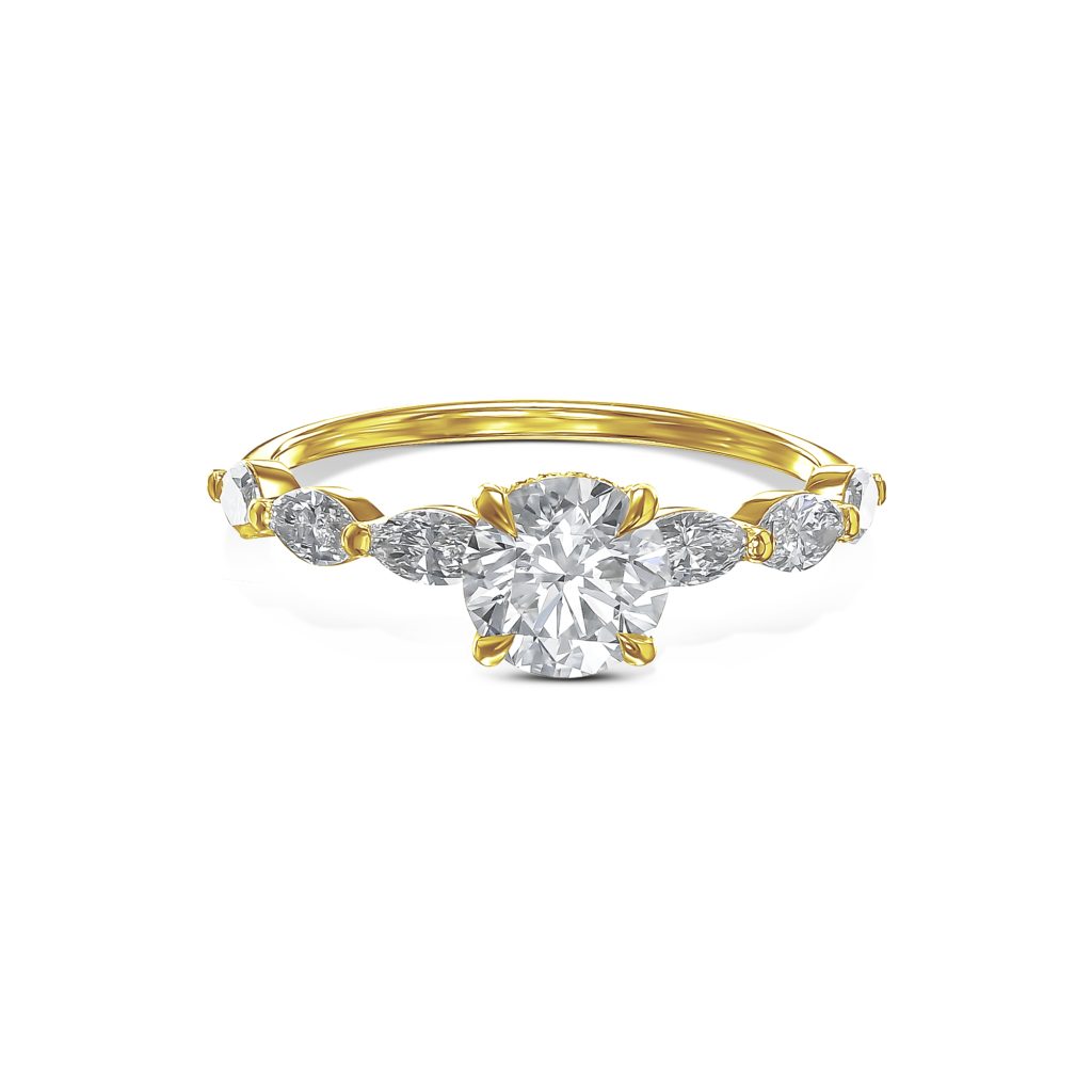 טבעת אירוסין קלאסית זהב צהוב עם יהלום מרכזי גדול