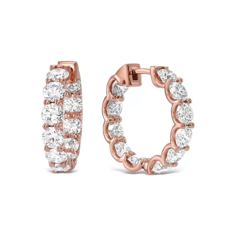 עגילי חישוק יהלומים טבעיים ורוד