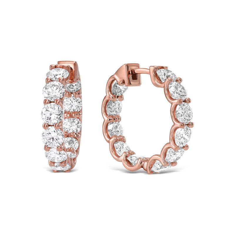 עגילי חישוק יהלומים טבעיים ורוד